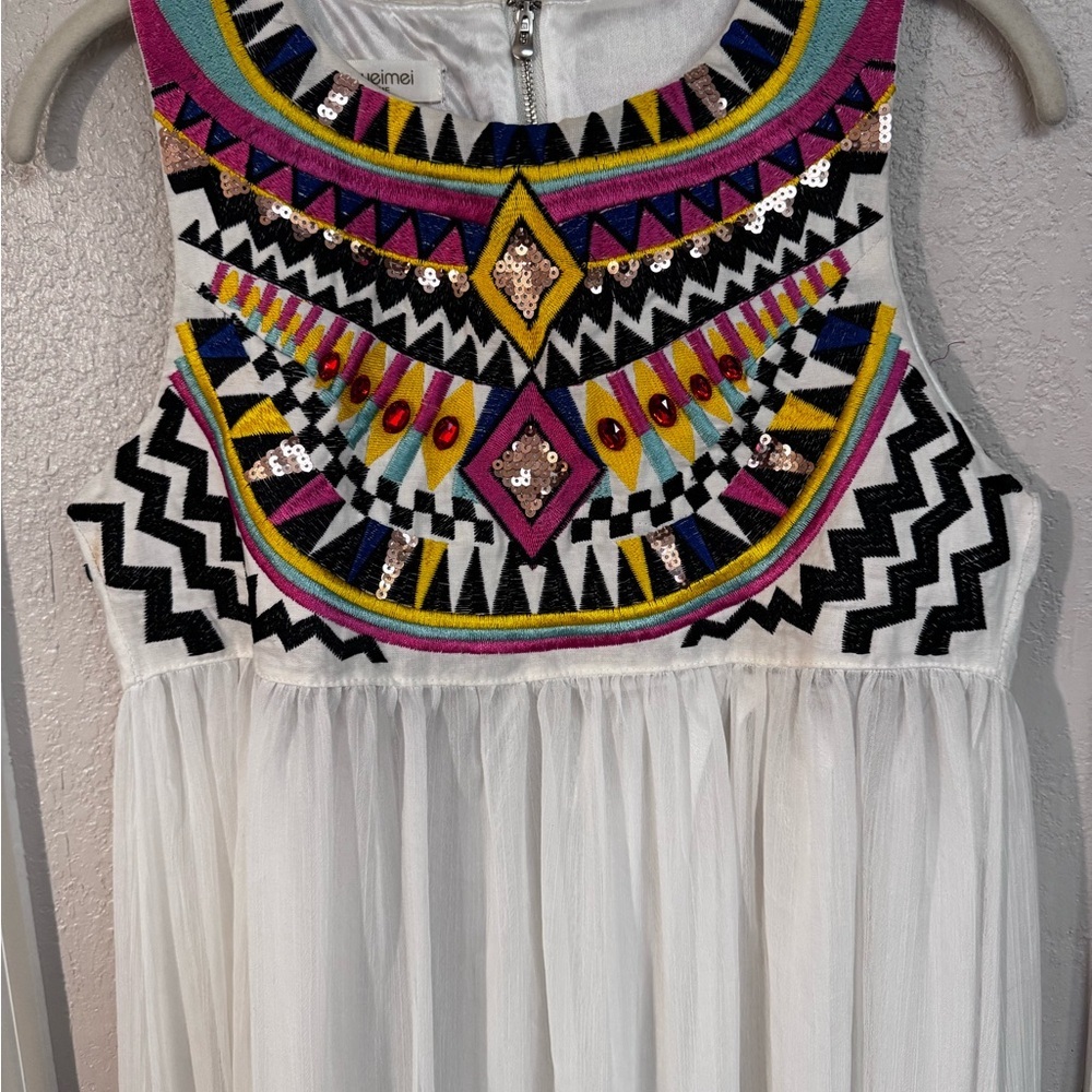 White Pleated A-Line Maxi Dress Resort Wear - Picture 2 of 6